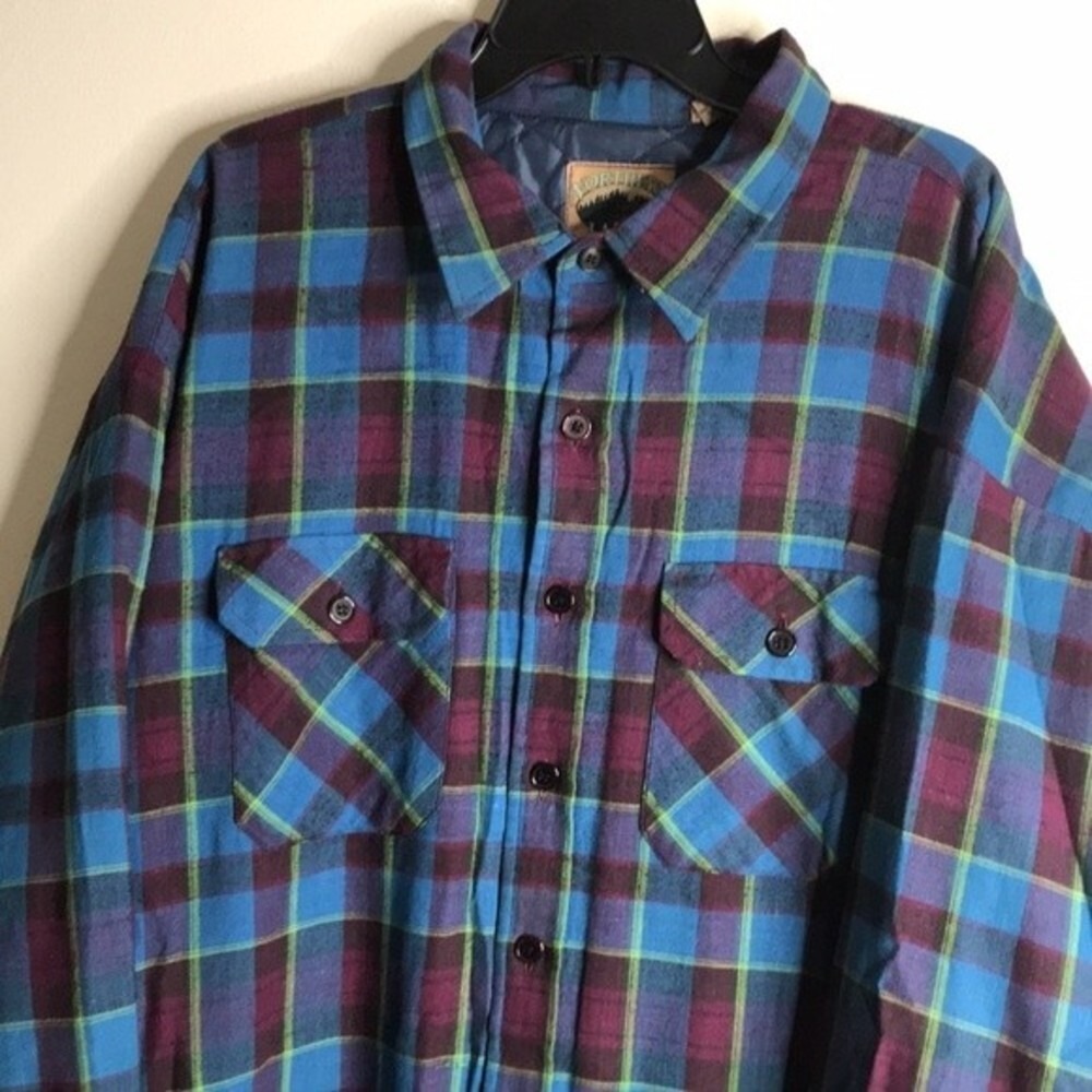 Northern Lakes Men's Quilted Flannel Shirt Jacket Blue Purple Plaid Big 3X - Picture 2 of 10